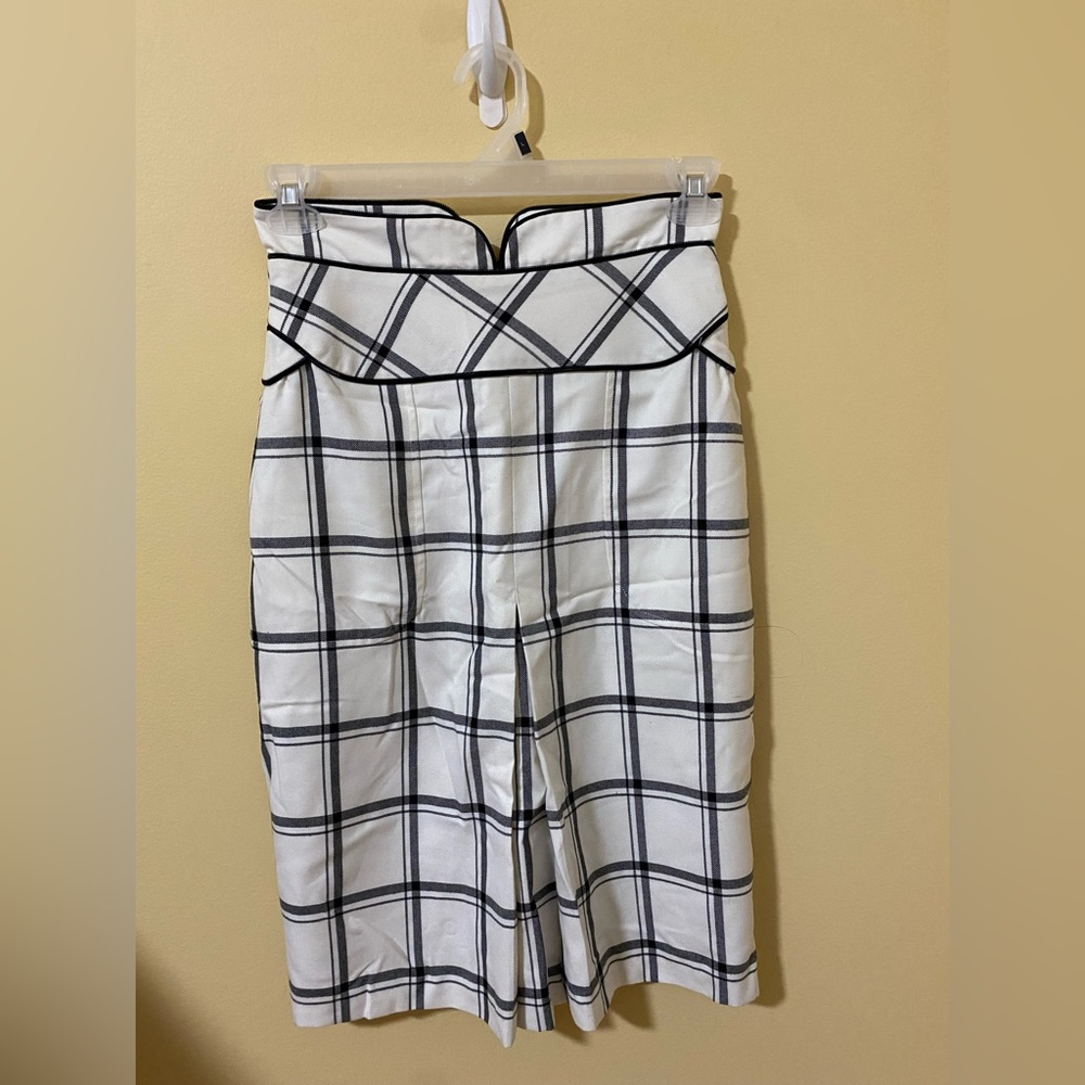 White and black plaid midi skirt